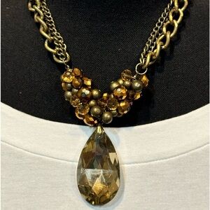Vintage Champagne Gemstone Gold Toned Chain Statement Necklace
